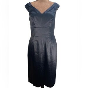 White House Black Market Black Satin‎ Cocktail Dress 6 Sleeveless Fitted Stretch